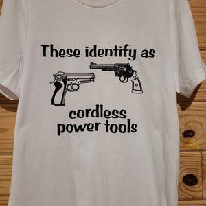 Cordless Power tools tee shirt, bella and canvas, screen printed, white, size XL